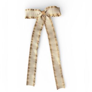 Checked Ruffled Edge Hair Bow Alligator Clip Tan New